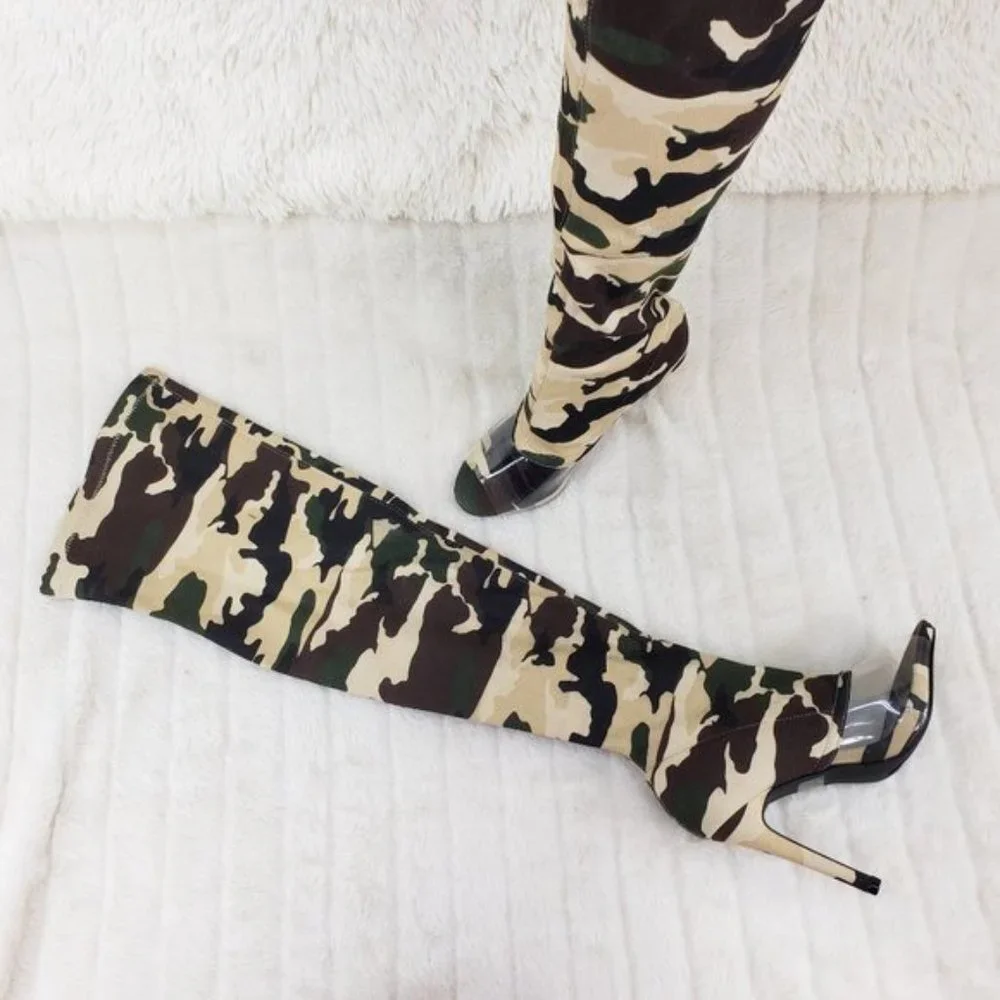 Cape Robbin Thigh High Camo Stretch High Heel Boots